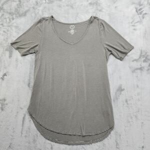 Maurices Top Womens XL Green White Striped 24/7 V-Neck Tee Short Sleeves Stretch